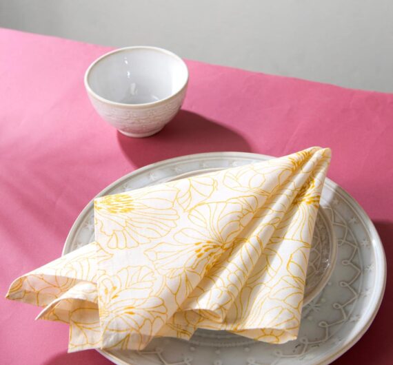 Yellow Cotton Printed Kusum Napkin – Set of 6